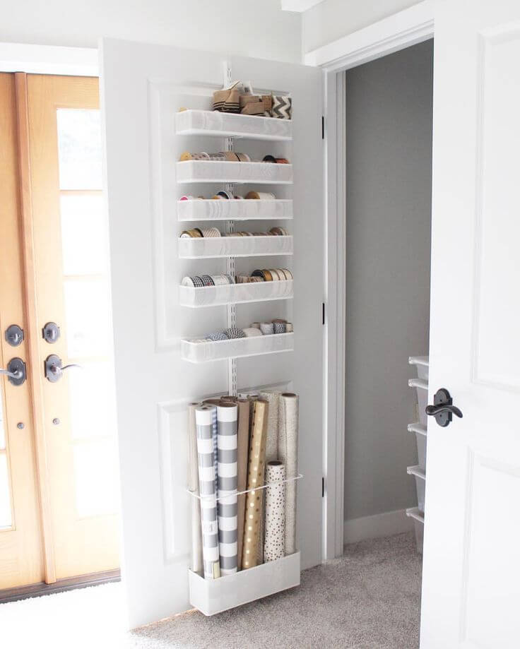 Back of the door organizer and storage being used in a small space.