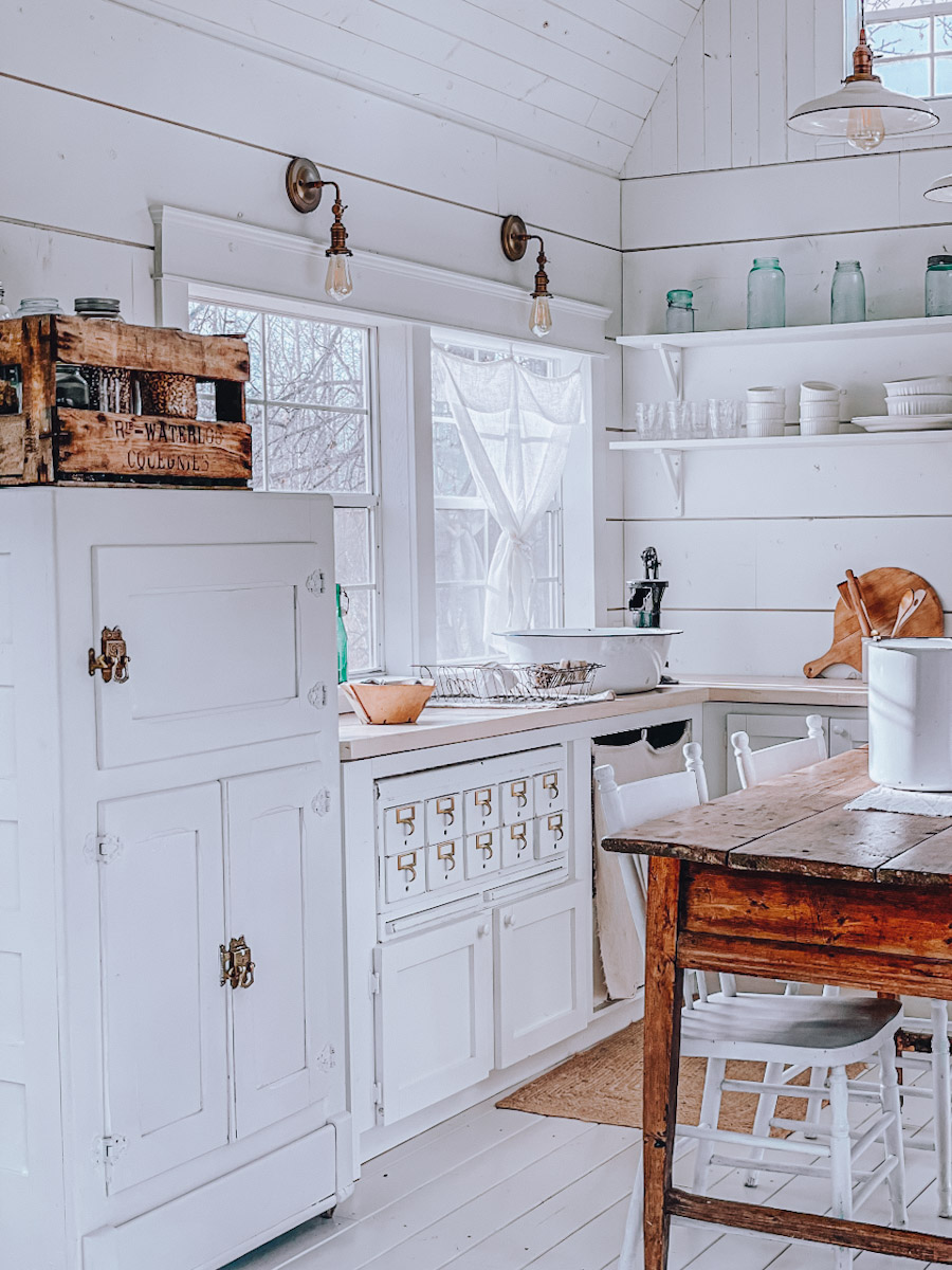 tiny house kitchen storage and organization. Small space organization ideas, farmhouse kitchen, white kitchen with shiplap