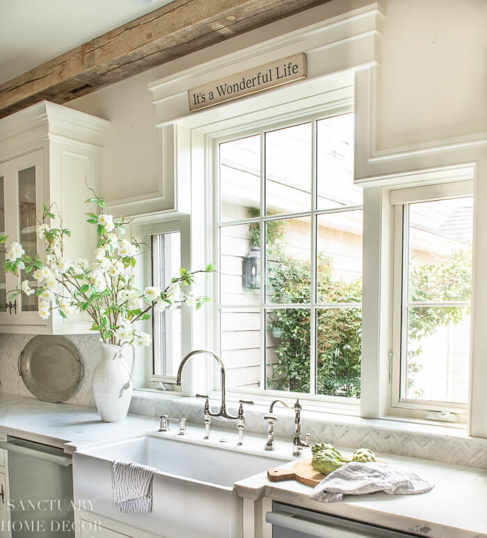Rustic Farmhouse Kitchen sink with large open window 