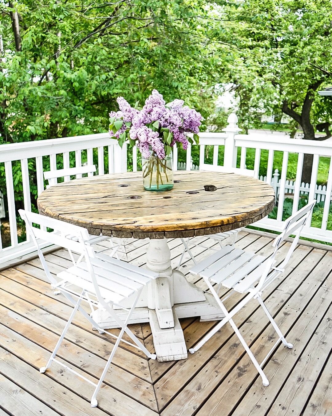 round spool table on the patio