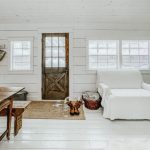 Painted floors in a tiny house cabin