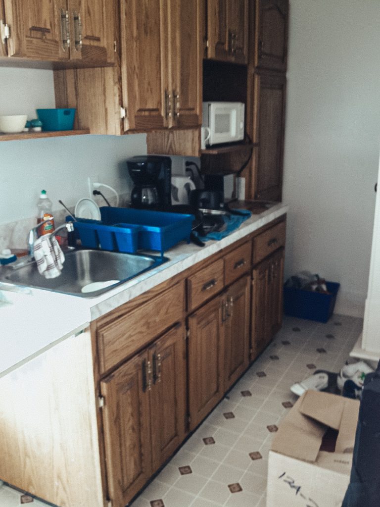 A kitchen and then made into a laundry room before and after.