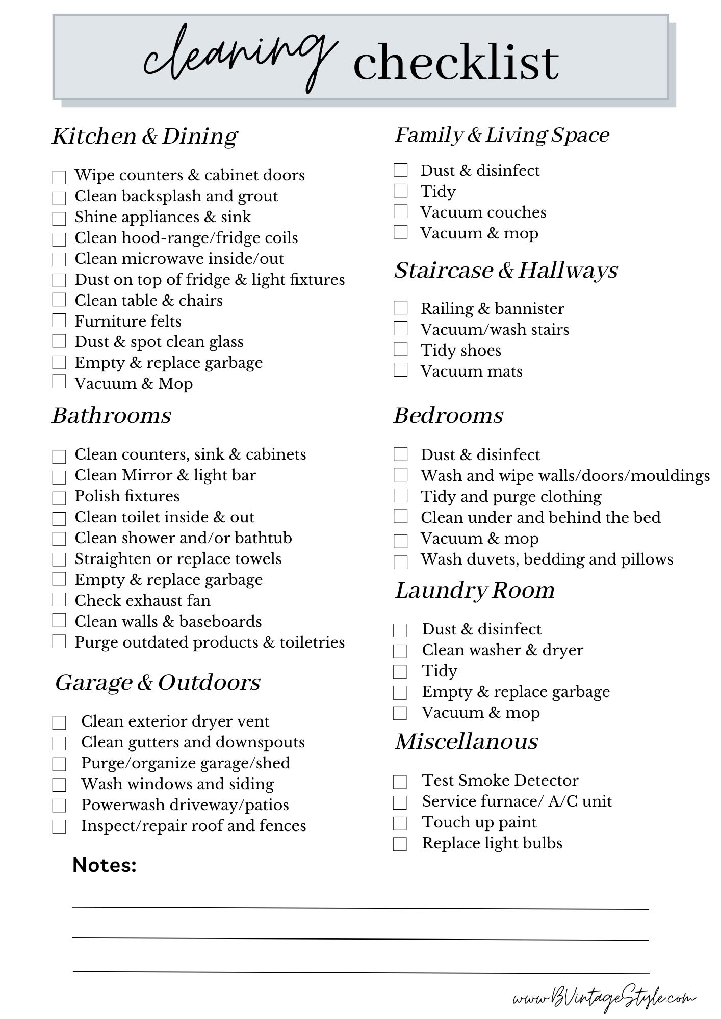 Cleaning Checklist 