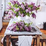 beautiful lilac bouquet on a farmhouse kitchen iland