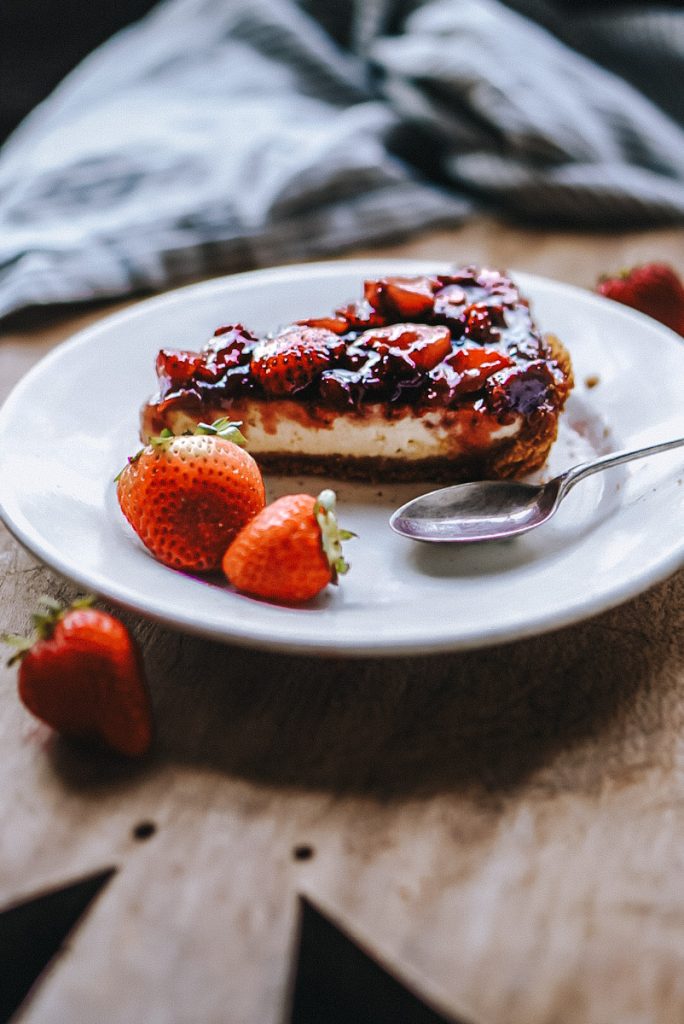 easy to make slice of Philadelphia strawberry cheesecake