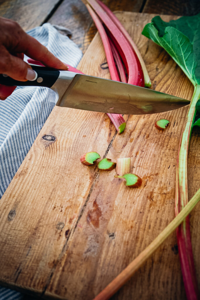 Cutting rhubarb.