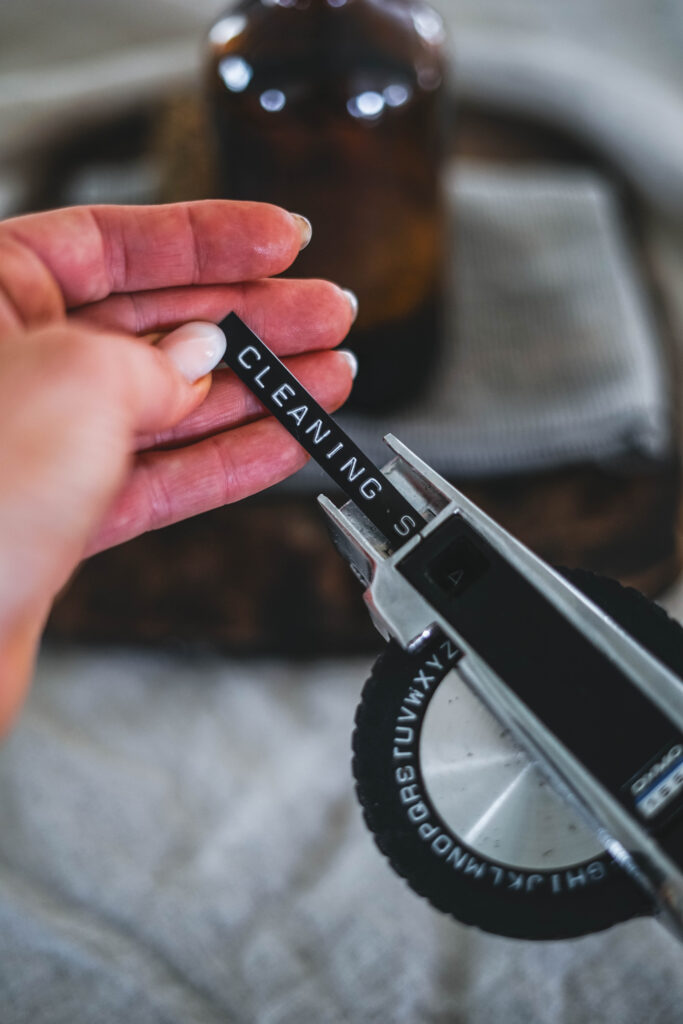 Making a label using a DYMO label maker for a DIY all purpose cleaner.